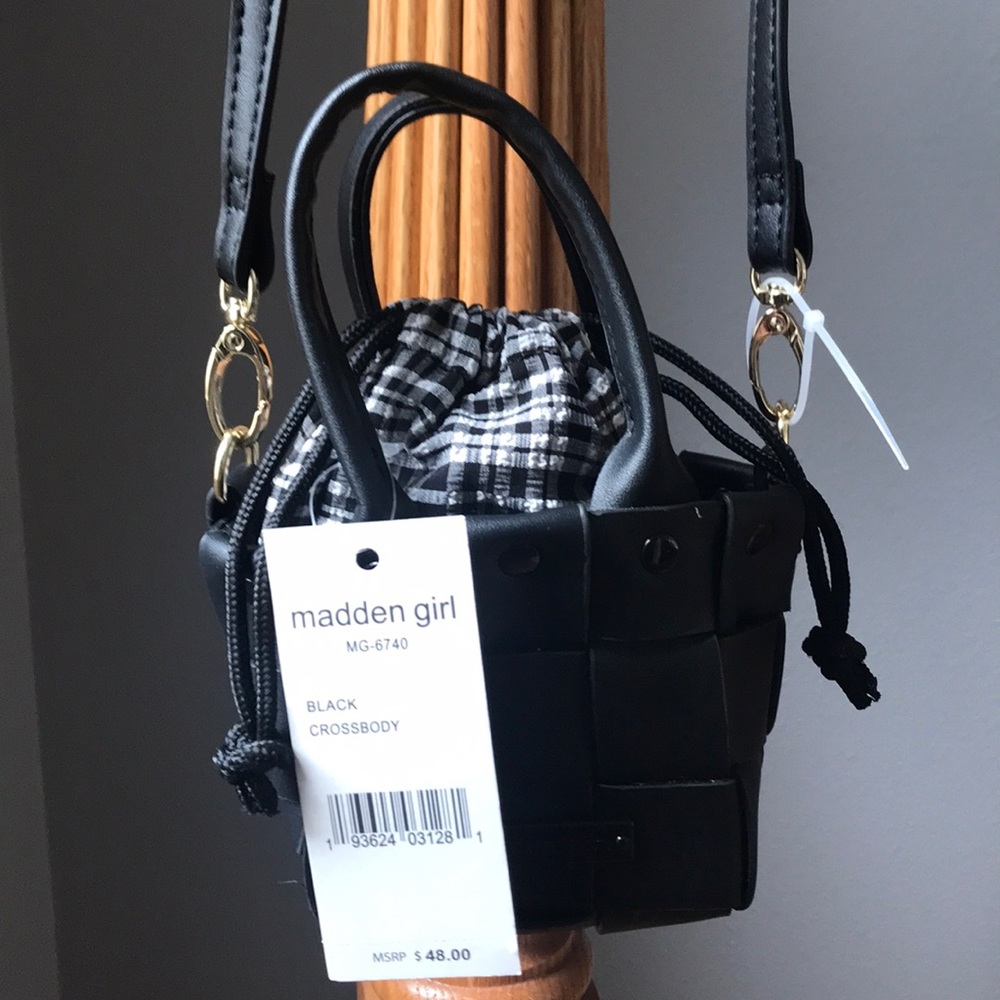 Madden Girl Black Crossbody Faux Leather Woven MINI Handbag Purse